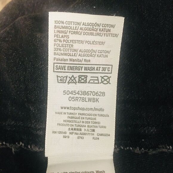 TOP SHOP MOTO Boho Black Denim Jean Floral Cross Stitch Embroidered Skirt 8 - Picture 8 of 8